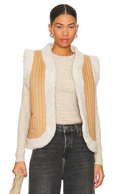 SPELL Belladonna Reversible Faux Shearling Vest in Tan