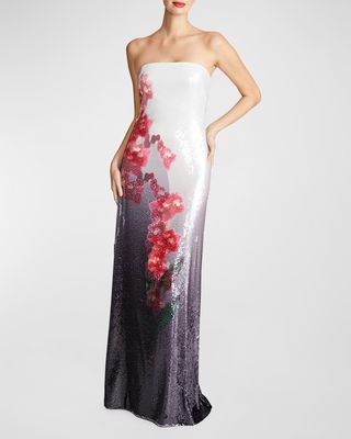 Spencer Strapless Floral-Print Sequin Gown