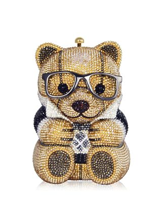 Spencer Teddy Bear Evening Clutch Bag, Brown/Gold