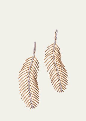 Spine Feathers That Move Earrings in 18K Yellow Gold with Diamond on Post