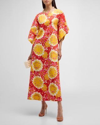 Spinnaker Kimono-Sleeve Floral-Print Maxi Dress