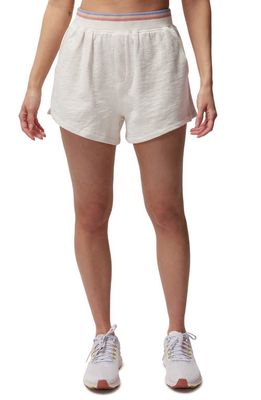 Spiritual Gangster Anja Stripe High Waist Cotton Terry Cloth Sweat Shorts in White Sand