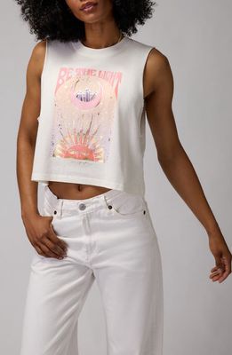 Spiritual Gangster Be the Light Crop Recycled Cotton Blend Graphic Tank in White 