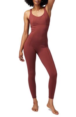 Spiritual Gangster Flaunt Fitted Dream Tech Jersey Jumpsuit in Washed Burgundy