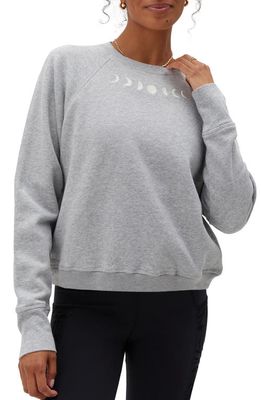 Spiritual Gangster Moon Phase Bridget Embroidered Cotton Sweatshirt in Heather Grey