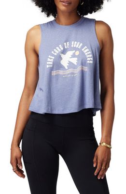 Spiritual Gangster Take Care of Your Energy Crop Muscle Tee in Saltwater Blue