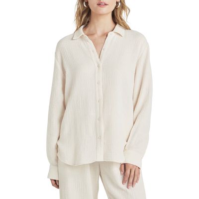 Splendid Adele Oversize Cotton Gauze Button-Up Shirt in White Sand 