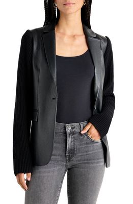 Splendid Adina Faux Leather & Rib Sleeve Blazer in Black