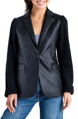 Splendid Adina Faux Leather & Rib Sleeve Blazer in Navy
