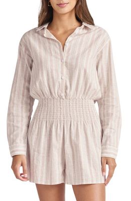 Splendid Amalia Stripe Long Sleeve Stretch Linen & Cotton Romper in Fawn Stripe