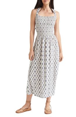 Splendid Arielle Smocked Midi Dress in Ash Navy Ikat