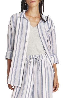 Splendid Bowen Stripe Linen & Cotton Button-Up Shirt in Grey Mist Strp