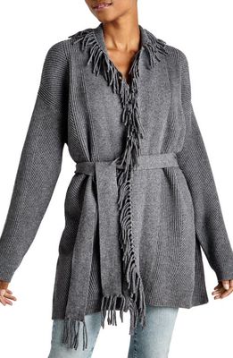 Splendid Cora Belted Fringe Cardigan in Heather Charcoal