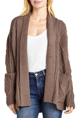 Splendid Cora Cable Stitch Open Front Cardigan in Toffee Heather