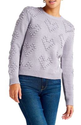 Splendid Daphne Pom Heart Crewneck Sweater in Frosty Lilac