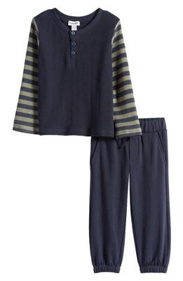 Splendid Dylan Stripe Sleeve Thermal T-Shirt & Sweatpants Set in Navy