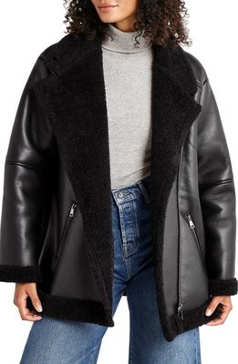 Splendid Earhart Faux Leather Aviator Jacket with Faux Fur Collar in Black