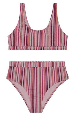Splendid Kids' Metallic Stripe Two-Piece Swimsuit in Pink