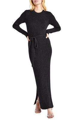 Splendid Koda Metallic Long Sleeve Ribbed Sweater Dress in Black