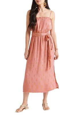 Splendid Leslie Metallic Print Midi Dress in Rouge