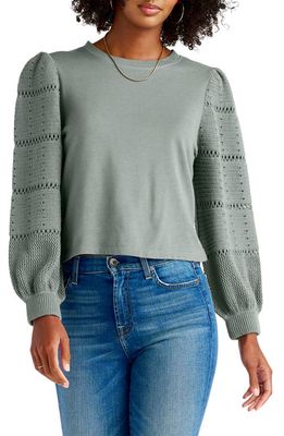 Splendid Lilliana Pointelle Sleeve Sweater in Vintage Olive Brown