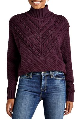 Splendid Maggie Mixed Stitch Mock Neck Sweater in Deep Plum