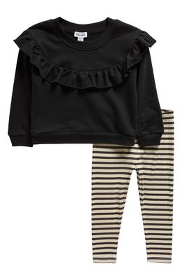 Splendid Paris Stripe Ruffle Top & Leggings Set in Black White