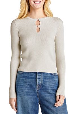 Splendid Peyton Keyhole Metallic Rib Sweater in White Sand