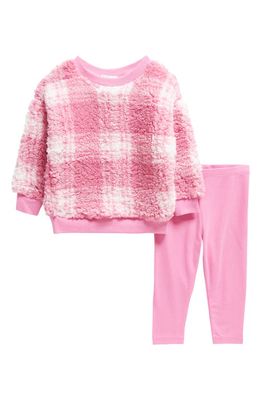 Splendid Pop Plaid High Pile Fleece Sweatshirt & Leggings Set in Hot Pink