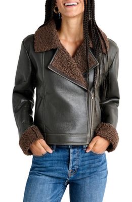 Splendid Romy Faux Leather Jacket with Faux Shearling Trim in Chocolate