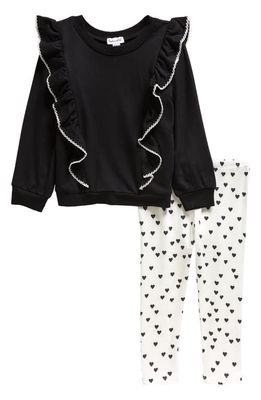 Splendid Ruffle Sweatshirt & Heart Leggings Set in Black