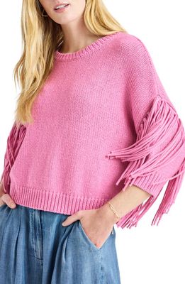Splendid Savina Fringe Sleeve Cotton Sweater in Dahlia