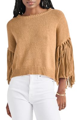 Splendid Savina Fringe Sleeve Cotton Sweater in Dune