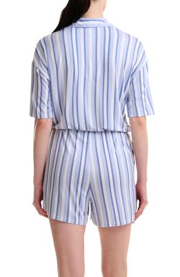 Splendid Stripe Collared Pajama Romper in Cool Breeze Stripe