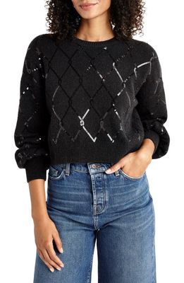 Splendid Waverly Sequin Diamond Patterned Sweater in Black