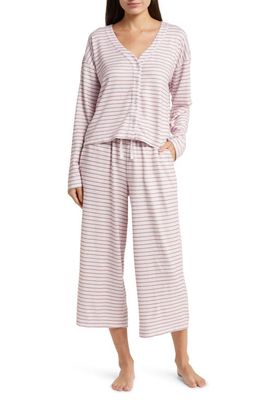 Splendid Women's Print Long Sleeve Crop Pajamas in Heaven Pink-Brown Stripe