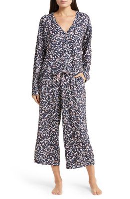 Splendid Women's Print Long Sleeve Crop Pajamas in Navy Multi Leo