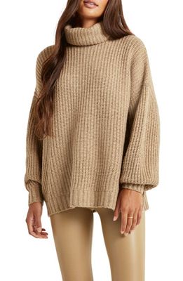 Splendid x Cella Jane Stripe Turtleneck Sweater in Heather Camel