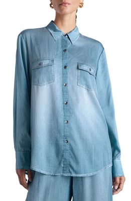 Splendid x Kate Young Stretch Silk Button-Up Shirt in Printed Denim