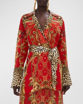 Split-Cuff Belted Silk Crepe Jacket