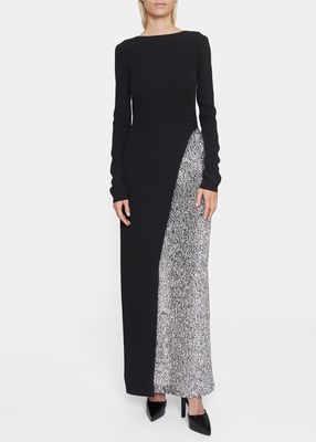 Split Sequin Open-Back Gown