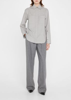 Split-Sleeve Button-Down Wool Shirt