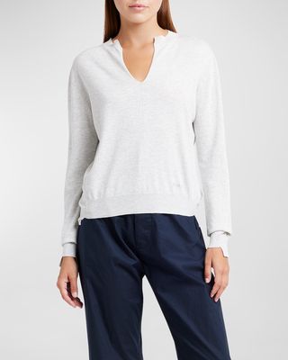 Split V-Neck Long-Sleeve Cashmere Sweater