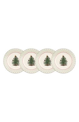 Spode Christmas Tree Set of 4 Polka Dot Plates in Green