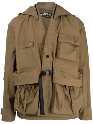 Spoonyard Kimno multi-pockets hooded jacket - Brown