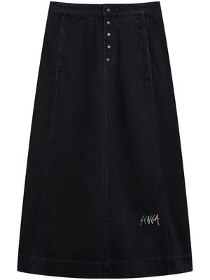 SPORT b. by agnès b. embroidered-logo denim midi skirt - Black
