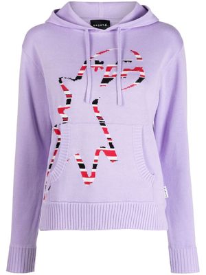 SPORT b. by agnès b. intarsia-knit drawstring cotton hoodie - Purple