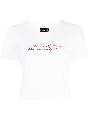 SPORT b. by agnès b. slogan-embroidered cropped T-shirt - White