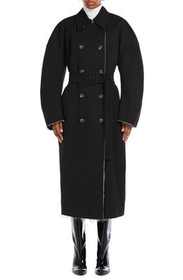 SPORTMAX Affetto Raw Edge Double Breasted Cotton Trench Coat in Black