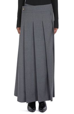 SPORTMAX Baviera Pleated Asymmetric Stretch Virgin Wool Flannel Maxi Skirt in Medium Grey